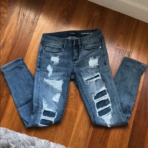 BEBE distressed skinny jeans; used once